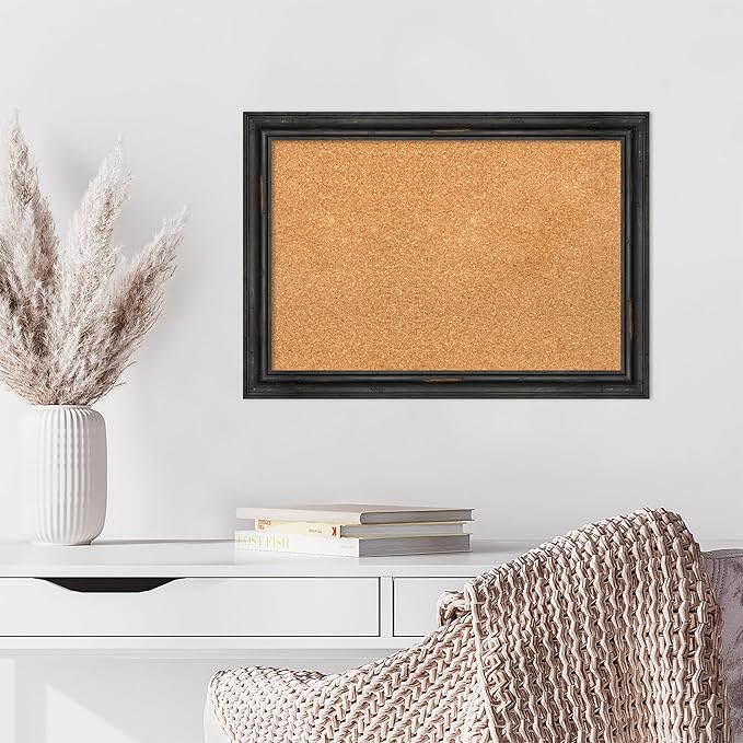 Amanti Art Natural Cork Board for Wall, 19x27 Vision Board with Black Wood Frame, Medium Corkboard Office Decor for Home Organization, Rustic Farmhouse Corkboard Pinboard to display items for home