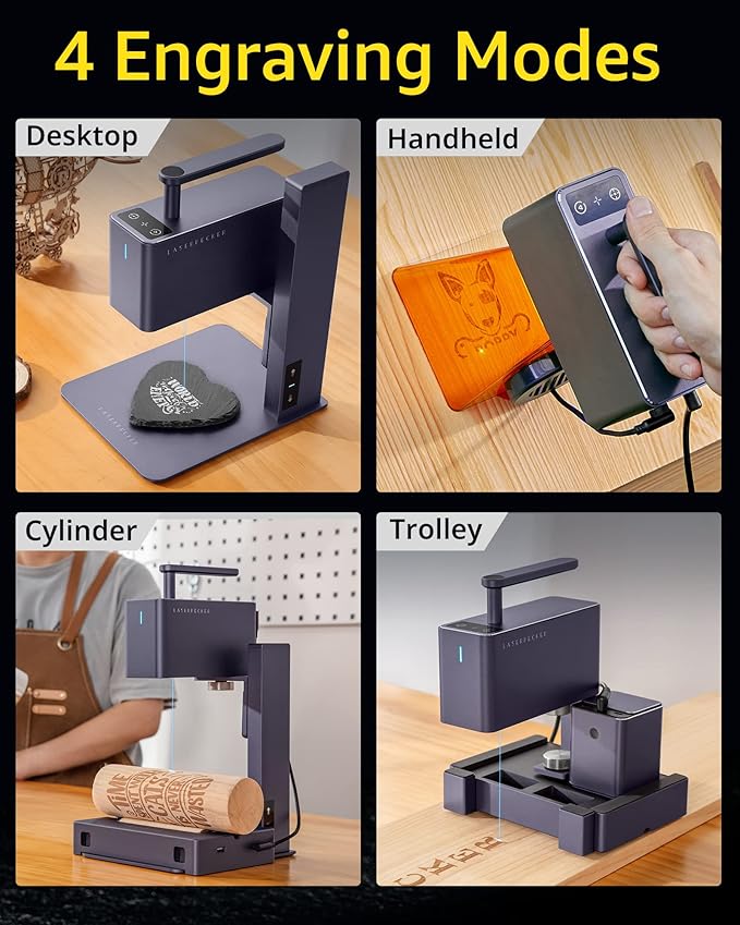 LaserPecker LP2 Laser Engraver with Roller, Portable and Handheld Laser Engraving Machine for Wood Metal Leather Acylic Engraving Laser Cutter, Suit Set with Versatile Rotary Roller