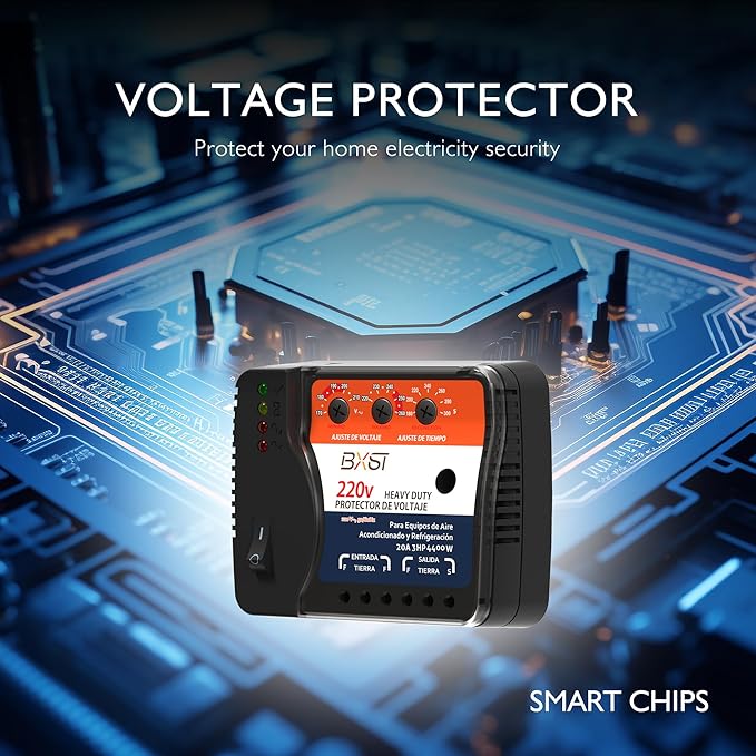 BXST Wiring Voltage and Brownout Surge Protector for Refrigerator TV 4400W Appliance AIR Conditioning Inverter Mini Split Adjustable Over/Under and Delay Time Voltage 20A 220V 140J