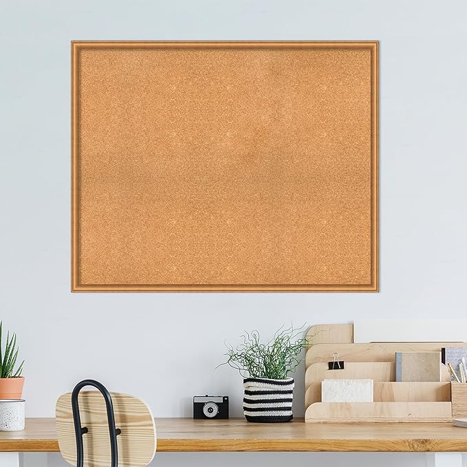 Amanti Art Natural Cork Board for Wall, 36x44 Vision Board with Bronze Frame, Oversize Corkboard Office Decor for Home Organization, Casual Corkboard Pinboard to Display Items for Home Organization