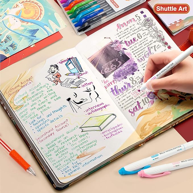 Shuttle Art 20 Pack Journaling Kit,10 Colors Dual Tip Highlighters and 10 Colors Retractable Gel Ink Pens,Perfect for Kids and Adults Coloring,Underlining, Highlighting, Writing in Office Home&School