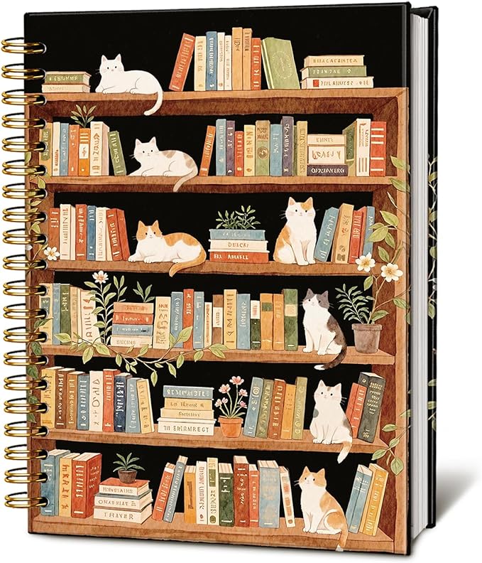 LIANHW Cat Bookshelf Notebook, Books Lover Gifts Notebooks for Note Taking, Reading Journals for Book Lovers, Cute Kitten Bookish Journals for Writing, Book Reader Gifts, 5.5x8.3 Inch