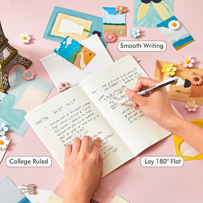 8 Pack Soft Cover Journal Bulk, Feela Notebooks College Ruled for Work, Lined Travel Journal for Women Men, Note Taking Notebook School Supplies Business Writing, 8.2” x 5.5”, A5, Pink