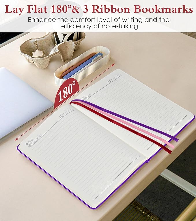 Lined Journal Notebook for Men Women, 160 Pages Ruled Paper, Inner Pocket, A5 Hardcover Vintage Leather Notebooks for Work, School, Travel Journaling, Daily Diary, Notepad 5.8" x 8.5" (Purple)