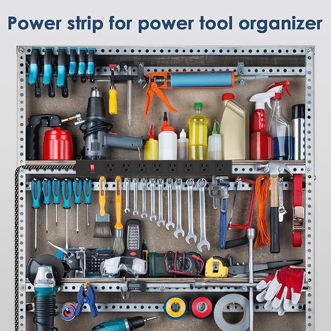 8 Outlet Power Strip - Metal Power Strip with Switch,Wide Spaced Moutable Surge Protector 1200J,6ft 14Awg Braided Cord,Home Office Industrial Garage Commercial