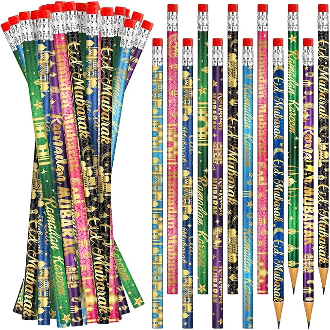 200 PCS Ramadan Pencils Eid Mubarak Wood Pencils with Eraser Ramadan Mubarak Party Favors Gifts Stationery Pencil Bulk for School Classroom Office Giveaways Prizes Islamic Party Favors Supplies