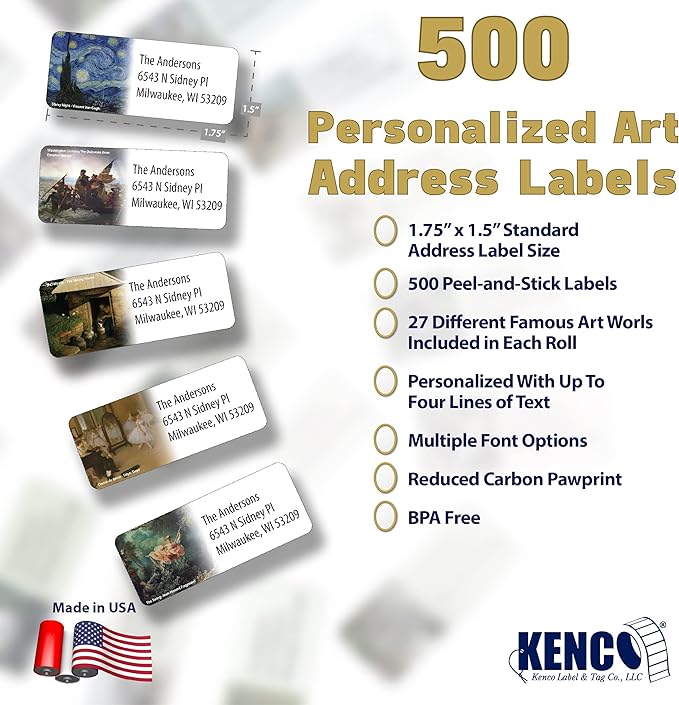 Customized Personalized Address Labels - Made in The USA by Kenco (Famous Art, 500 Labels)