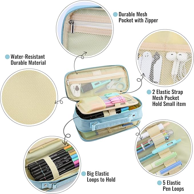 Pencil Case, Large Capacity Pencil Case Organizer; Double Zipper Storage Bag; Big Pencil Pouch for College School Office Teen Girl Boy Men Women Adult