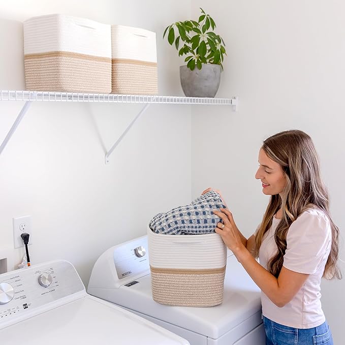 NaturalCozy Storage Cubes 11 Inch Cotton Rope Woven Baskets for Organizing, 3-Pack | Cube Storage Bin | Square Storage Baskets for Shelves Organizer, Classroom, Kids Toy Bins, Closet, Baby Nursery