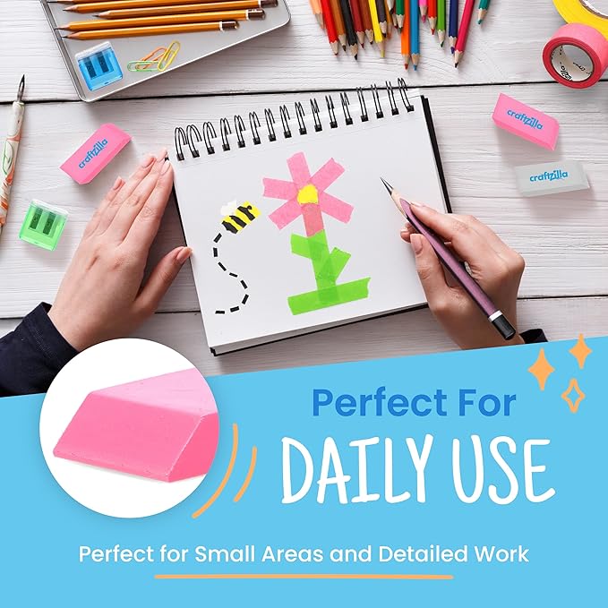 Pink Erasers Bulk 100 Pack - Large Latex- Free Bulk Erasers for Kids, Classroom, and School Supplies - Ideal for Pencils and Drawing - Teacher Supplies - Borradores Escolares