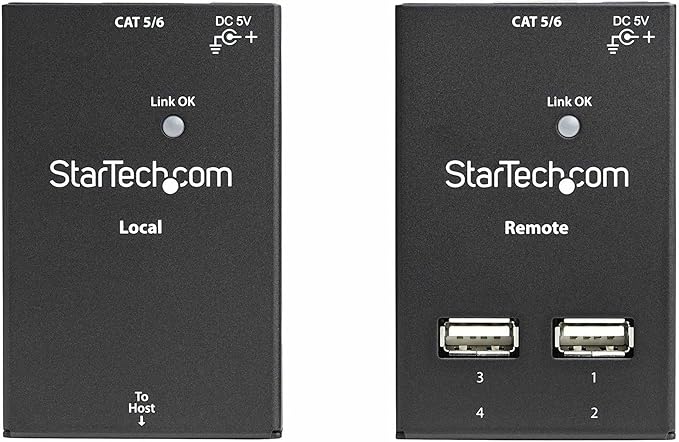 StarTech.com 4-Port USB 2.0 Extender - 130ft (40m) USB Over Cat5/Cat6 Extender - Compact USB 2.0 Over Ethernet Extender, TAA (USB2004EXTV)