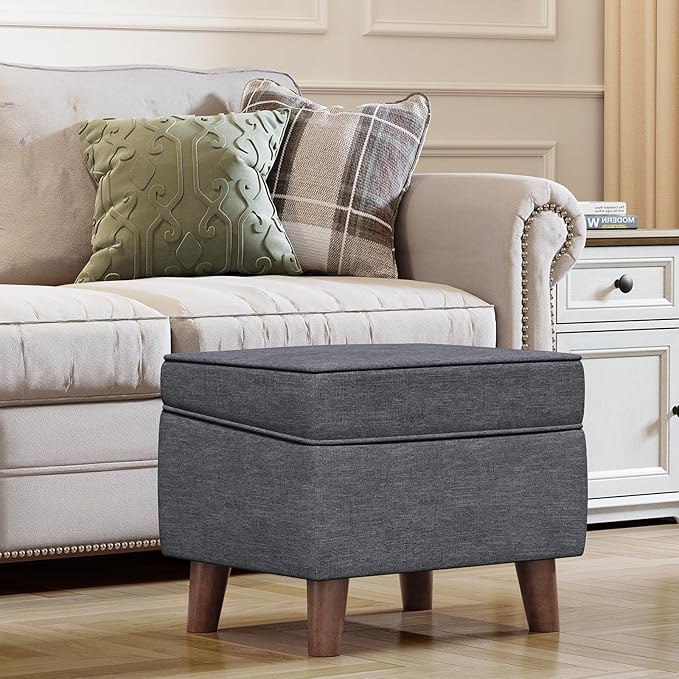 Storage Ottoman with Adjustable Cover, Soft Step Stool, Footrest and Seat, Ottoman Foot Rest for Living Room, Bedroom, Dorm, Light Gray