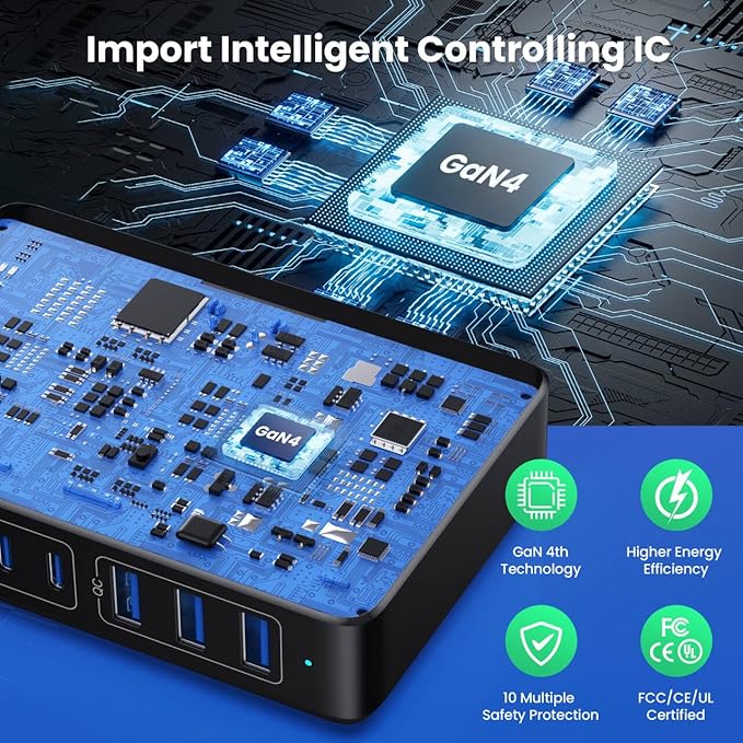 USB C Charger 300W USB C Charger Block, 8-Ports GaN IV Fast Charging Station Hub, Dual PD 100W Laptop Charger Adapter,for MacBook Pro/Air/iPad/iPhone16/15/14/Apple Watch/DELL/Samsung for Home Office