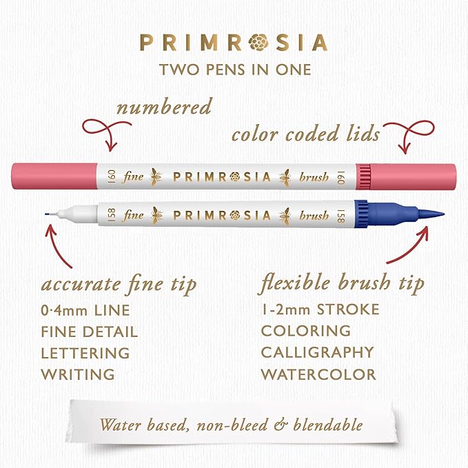 Primrosia Flora and Fauna 60 Dual Tip Markers for Bullet Journal Pens Coloring and Drawing