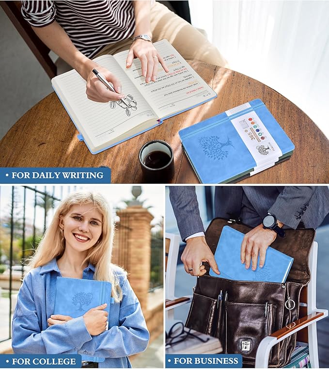 B5 Lined Journal Notebook - 365 Page Large Leather Journals for Writing Women Men，Hardcover Notebook with 100Gsm Thick Pages，Daily Diary for Travel, Work，School，College Ruled (7.6" x 10.3")