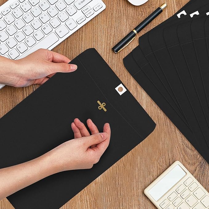 Geyee 100 Pcs Clasp Manilla Envelopes 6 x 9 Inch Gummed Colored Envelopes for Storing or Mailing for Home Office Business Supplies(Black)