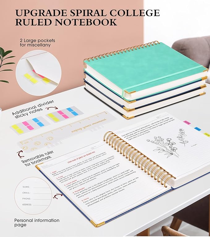 Spiral Notebook Journal 8.5” x 11”, 300 Pages Hardcover Leather Lined Journals for Women Men, A4 Large College Ruled Notebooks with 100 GSM Thick Paper, Spiral Journal for Writing Work School, Navy