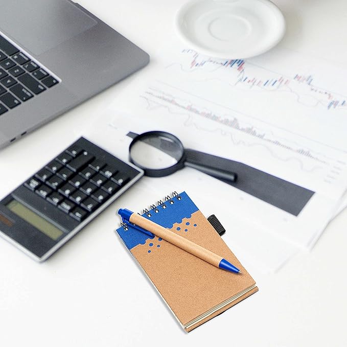 DISCOUNT PROMOS 10 Recyclable Spiral Small Notebooks Pack - 60 Lined Pages - Blue