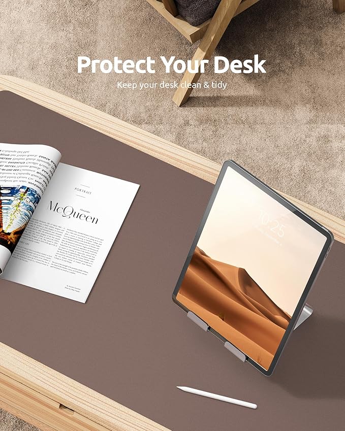 YSAGi Leather Desk Protector, Office Mat, Large Mouse Mat, Non-Slip PU Leather Blotter, Laptop Pad, Waterproof Writing Pad for Office and Home (Chocolate, 23.6" x 13.8")