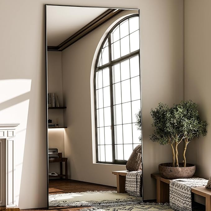 GLSLAND 71"x31" Full Length Mirror Extra Large Hanging or Leaning Rectangle Mirror Aluminum Alloy Thin Frame Bedroom Floor Dressing,Black