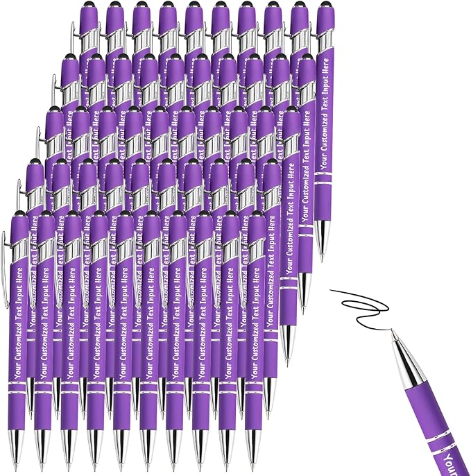 Up to 100 Pcs Personalized Ballpoint Pen Custom Pens Free Engraved Bulk with Name Logo Soft Black Ink Stylus with Touch Metal Office Gift for Anniversaries Graduations Birthdays