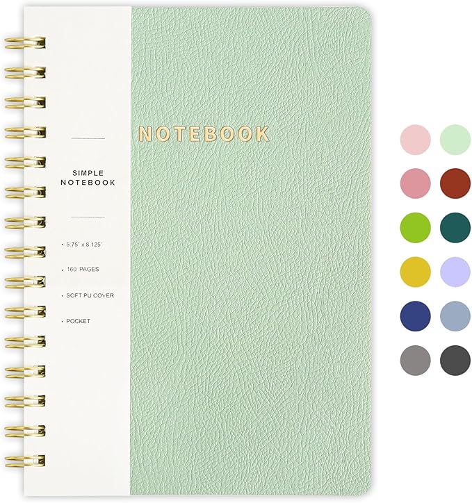 Lined Spiral Notebook College Ruled A5 Journal Book for Note Taking, 160 Pages Writing Journal for Office and Home School Supplies 5.75 x 8.125 inch - MintGreen