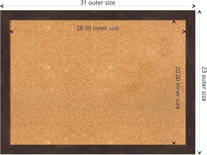 Amanti Art Natural Cork Board for Wall, 23x31 Vision Board with Brown Wood Frame, Medium Corkboard Office Decor for Home Organization, Rustic Farmhouse Corkboard Pinboard to display items for home