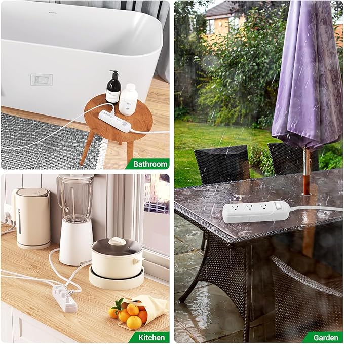 IPX6 Outdoor Power Strip Weatherproof, Waterproof Surge Protector with 3 Wide Outlet 3FT Extension Cord, Wall Mountable for Outside Decorations and More UL Listed(Black)