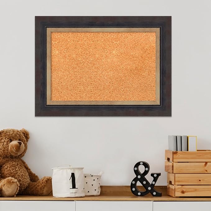 Amanti Art Natural Cork Board for Wall, 17x23 Vision Board with Black Wood Frame, Small Corkboard Office Decor for Home Organization, Casual Corkboard Pinboard to Display Items for Home Organization