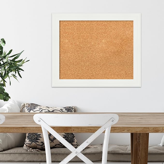 Amanti Art Natural Cork Board for Wall, 19x23 Vision Board with White Frame, Small Corkboard Office Decor for Home Organization, Casual Corkboard Pinboard to Display Items for Home Organization in