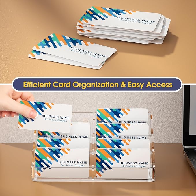 MaxGear Acrylic Business Card Holder for Desk Multiple Business Card Holders, Premium Cards Stand, Clear Plastic Cards Display Holder with 4 Tier for Exhibition, Home and Office, 8 Pocket, 2 Pack