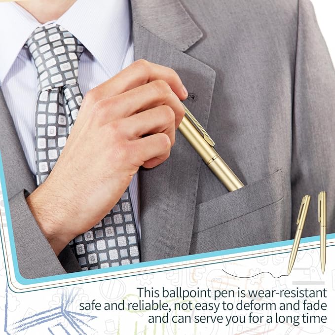 Teling 72 Pcs Small Ballpoint Pen Mini Pens Bulk 4 Inch Short Small Tiny Black Ink Ballpoint Writing Tool for Notebook Pockets Signature Notepads School Office(Gold,Classic Style)