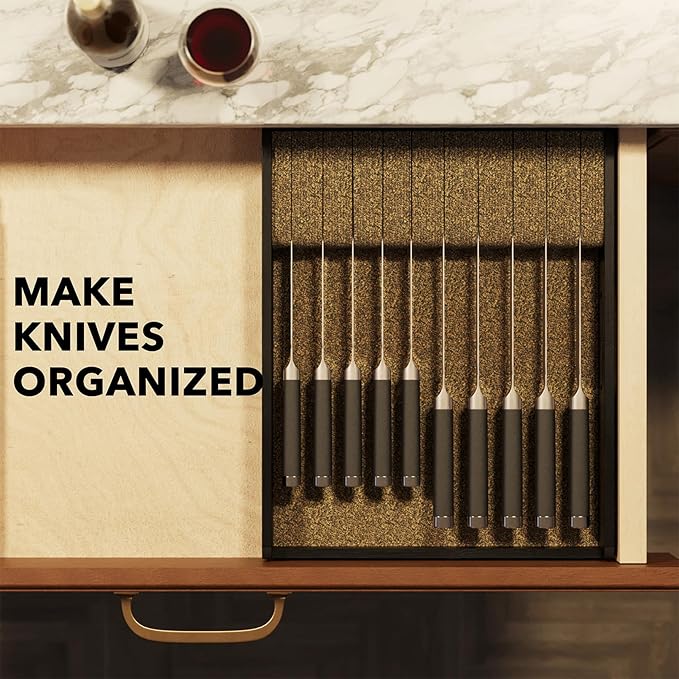 SpaceAid Large Knife Drawer Organizer Bamboo Insert Dock, Kitchen Steak Knives Holder Organizers Block for Drawer in Storage Organization (Large, Black)