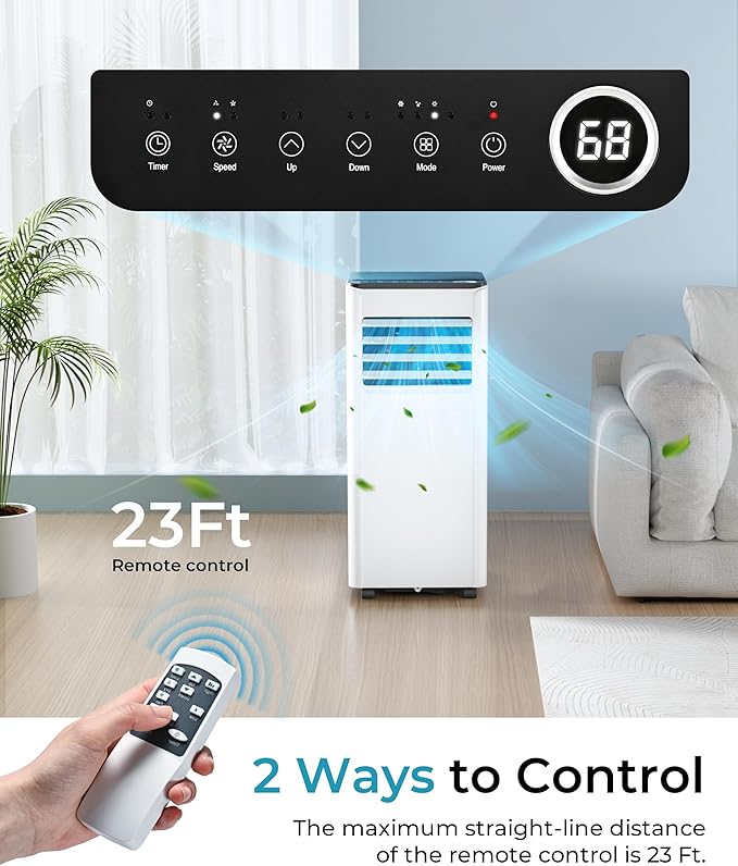 EUHOMY 10,000 BTU Portable Air Conditioners Up to 450 sq.ft, 3-1 Standing Smart Cooling AC with Remote, Dehumidifier, Fan, Air Conditioner Cools Room, 3 Modes, 24-hour timer, LED Display, Bedroom