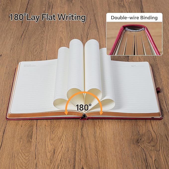 Thick Lined Journal Notebook with Pen, 360 Pages 100gsm Paper, Brown Sprayed Edge, Journal for Writing B5 Ruled Notebook ,Leather Hardcover,Perfect for Work, Office or School, 7.8'' x 10'' Wine Red