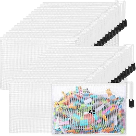 Jetec 32 Pcs Mesh Zipper Bags Toy Storage Bikini Organizer Bag Bolsas Para Guardar Trajes De Baño Waterproof Zipper Reusable Pouch Puzzle Multipurpose for Storage Office(White,7.5 x 5 Inch)