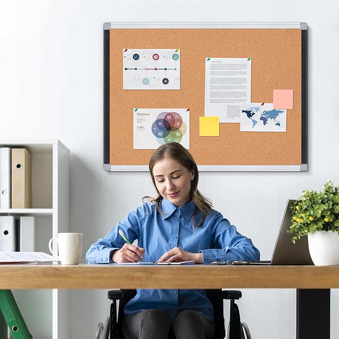 Board2by 2 Pack Cork Bulletin Board 20" x 30", Black/Silver Aluminium Framed Corkboard, Office Board for Wall Decor, Large Wall Mounted Notice Pin Board with 36 Push Pins for School, Home & Office
