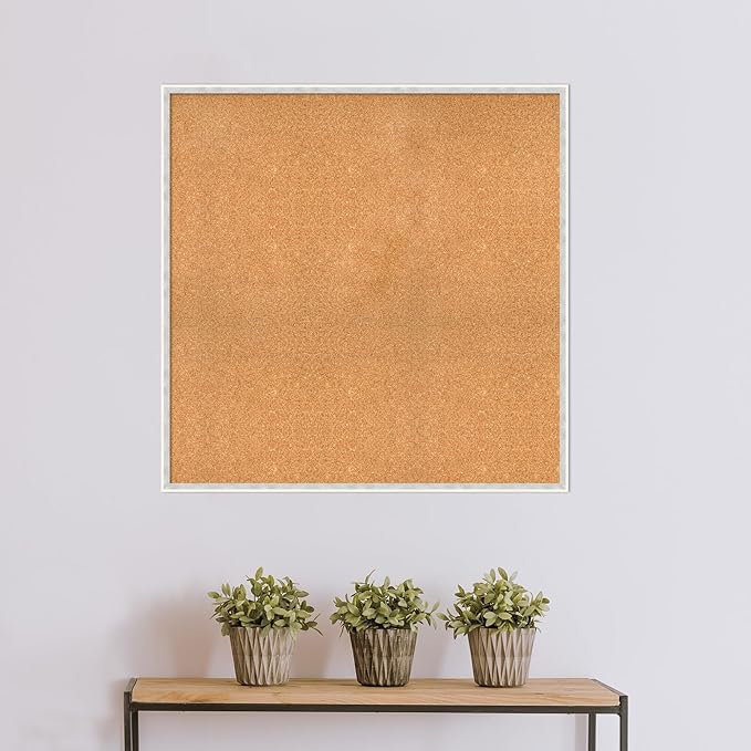 Amanti Art Natural Cork Board for Wall, 37x37 Vision Board with White Frame, Oversize Corkboard Office Decor for Home Organization, Modern Corkboard Pinboard to Display Items for Home Organization in
