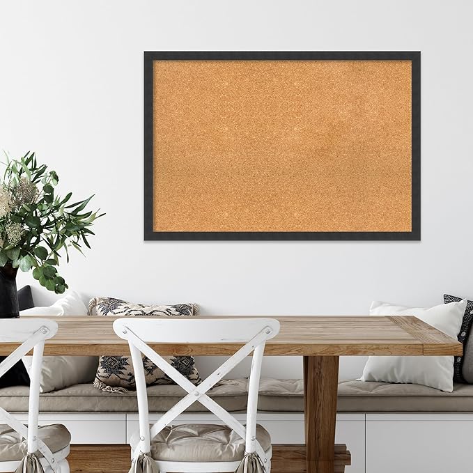 Amanti Art Natural Cork Board for Wall, 26x38 Vision Board with Black Wood Frame, Large Corkboard Office Decor for Home Organization, Modern Contemporary Corkboard Pinboard to display items for home