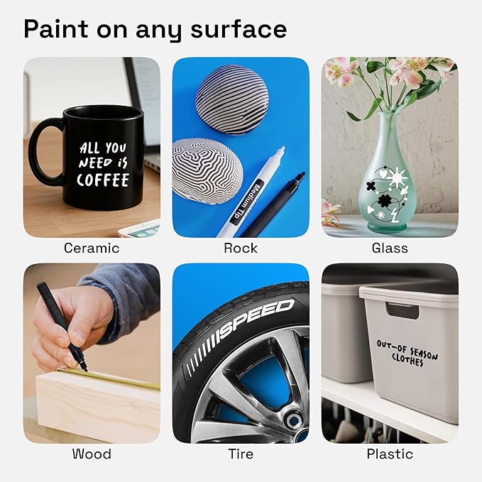 ARTISTRO 2 Black & White Permanent Marker - Waterproof Markers for Tire, Fabric, Rocks, Glass, Ceramic, Wood, Paper - Oil Based Paint Pens - Medium Tip 3mm