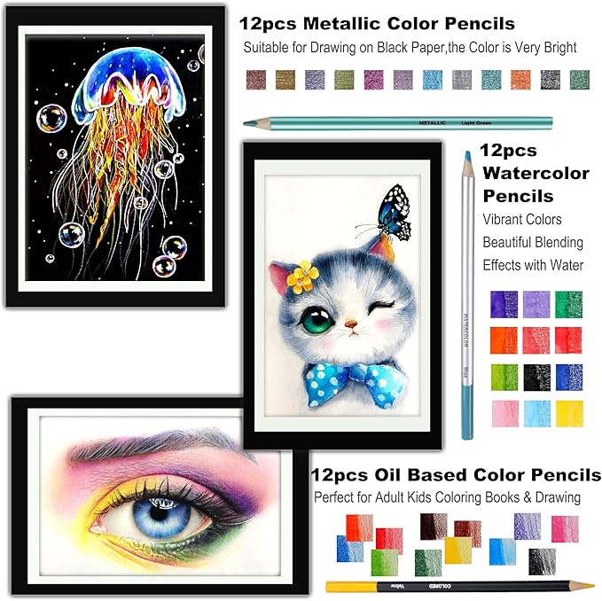 KALOUR 82 Pack Drawing Sketching Kit, Pro Art Supplies with Sketchbook, Include Tutorial,Colored, Graphite, Charcoal, Watercolor,Metallic & Pastel Pencils, Drawing Set for Adults Teens Beginner