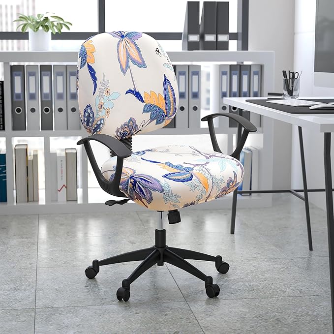 Smiry Stretch Printed Office Computer Chair Covers, Universal Washable Removable Desk Rotating Chair Slipcovers Protector, Seat + Backrest Cover - Beige