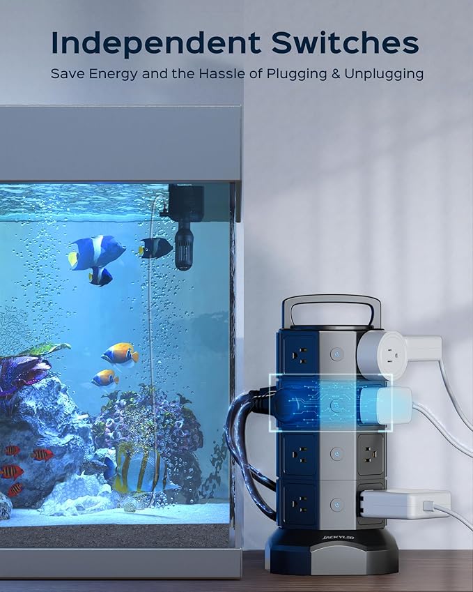 Power Strip Tower Surge Protector, JACKYLED 16 Outlets 6 USB (2 USB C) Charging Station, Extension Cord with Multiple Outlets, 1050J 1625W/13A Outlet Extender 6.5ft Extension Cord for Home Office