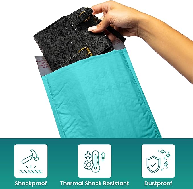 Levex - #000 4" x 8" [10 Pack] Teal Poly Bubble Mailers, Padded Envelope Mailers, Packing Envelope & Mailing Bags for Shipping