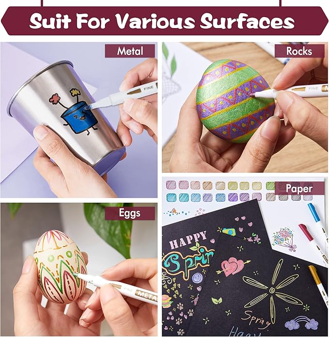 Shuttle Art Metallic Marker Pens, 30 Colors Metallic Paint Markers with 1 Coloring Book Fine Point for DIY Card, Calligraphy, Art and Crafting Projects, Works Great on Black Paper, Scrapbooks, Rock