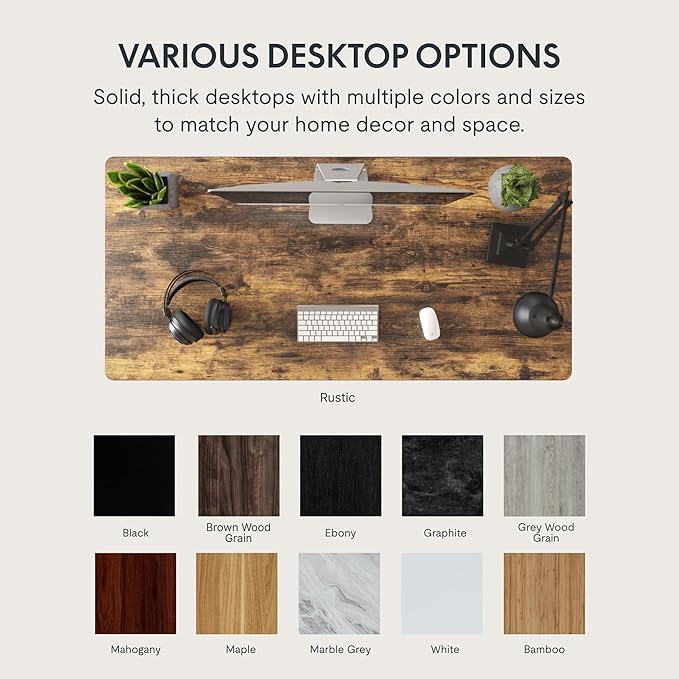 FLEXISPOT EN1 One-Piece Standing Desk, 55 x 28 Electric Height Adjustable Sit Stand Desk for Home Office (White Frame + 55" Rustic Top, 2 Packages)