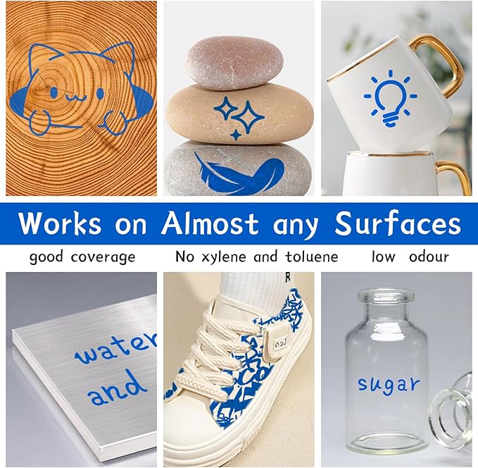 Permanent Paint Pens Blue Paint Markers 2 Pack Oil Based Markers, Quick Drying and Waterproof Marker Pen, Car Tire, Metal, Rock Painting, Wood, Plastic, Canvas, Craft Supplies for Adults