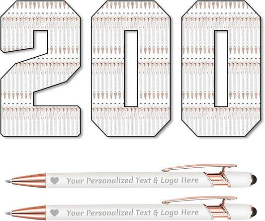 STREADVE 200 Personalized Custom Pens Engraved Writing Pen with Name Logo, Customized Promotional Items Stylus Pen Gifts for Communion Wedding Men Women Realtor Business, White
