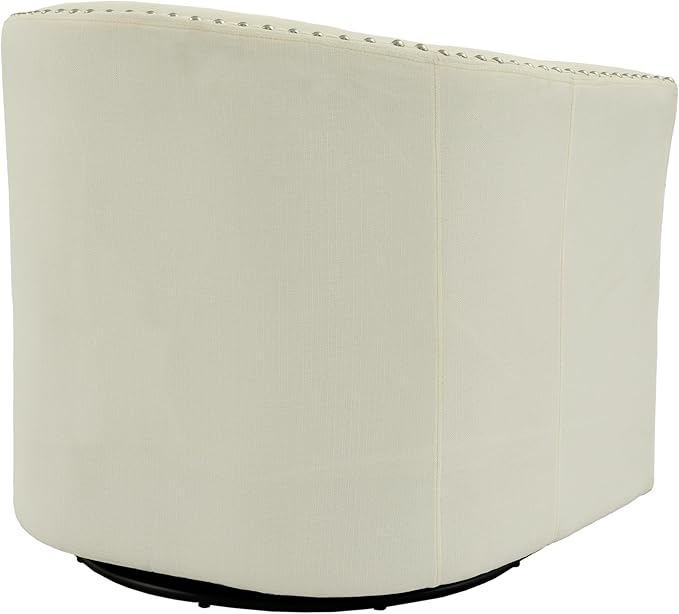 UIXE 360° Swivel Barrel Accent Chair, Modern Upholstered Arm Chair Round Club Armchair, Nailhead Trim Single Sofa Seating in Fabric for Living Room - White