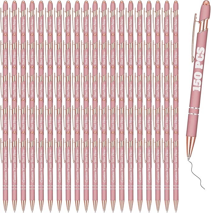 Personalized Pens Bulk 150 with Name Custom Engraving Ballpoint Pens with Stylus Tip Customized Smooth Writing Pens Personalized Gifts for Anniversary Birthday or Graduation(Gold Rose,Black Ink)